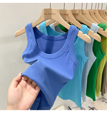 Women’s solid round-neck ribbed tank top