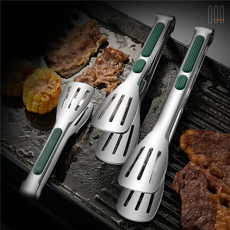 Non-slip stainless steel food tongs for cooking