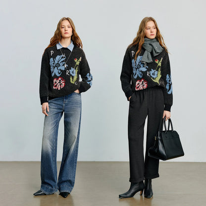 Women’s velvet floral jacquard sweater