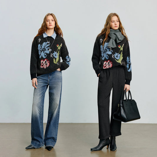 Women’s velvet floral jacquard sweater