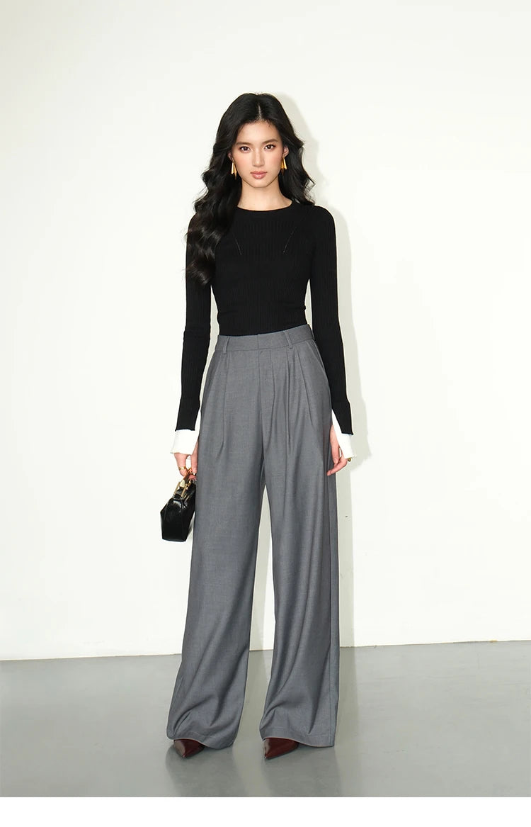 Loose drape casual straight trousers for office wear