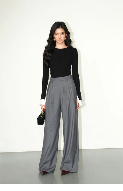 Loose drape casual straight trousers for office wear