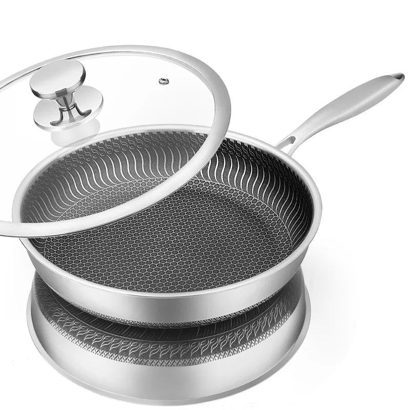 Stainless steel nonstick honeycomb frying pan with lid
