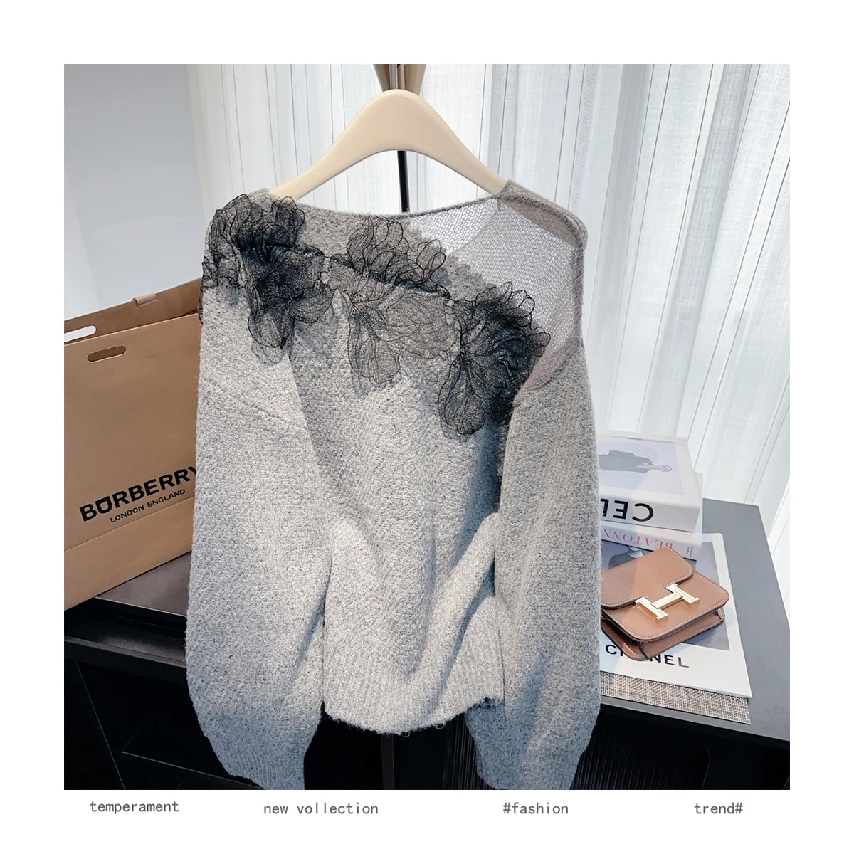 Women’s Korean lazy lace splicing sweater