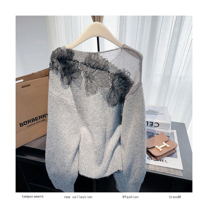 Women’s Korean lazy lace splicing sweater
