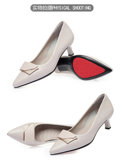 Elegant Women’s Single Shoes – Trendy Leather High Heels