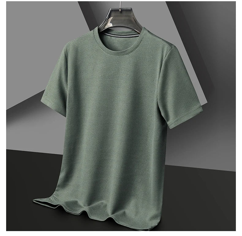 Men’s summer waffle round-neck T-shirt