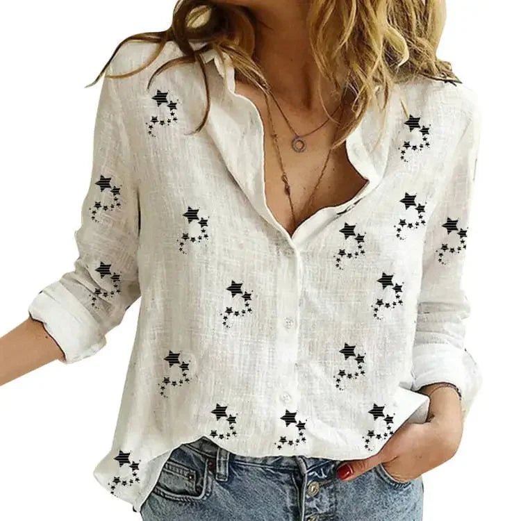 Women’s vintage cotton linen long-sleeve blouse
