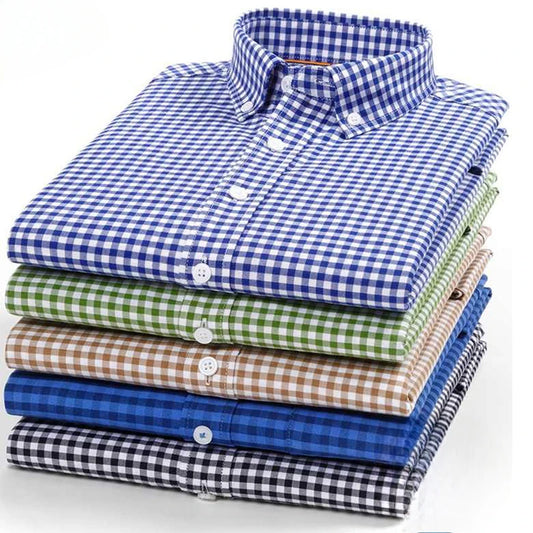 Premium 100% cotton Korean plaid shirt—slim fit, stylish, and comfortable