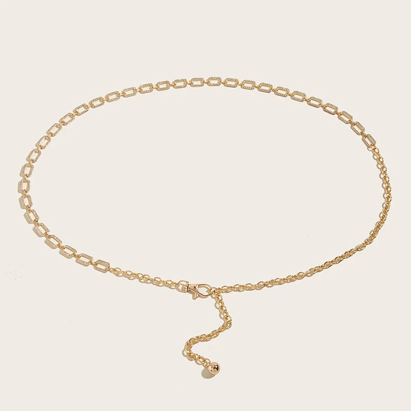 Women’s Rhinestone Waist Belt – Slim Metal Bling Chain