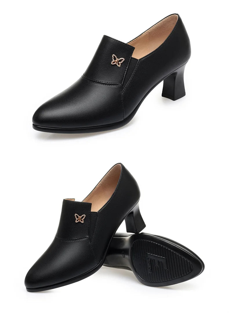 Chic Leather Women’s Pumps – Trendy Spring Office Shoes