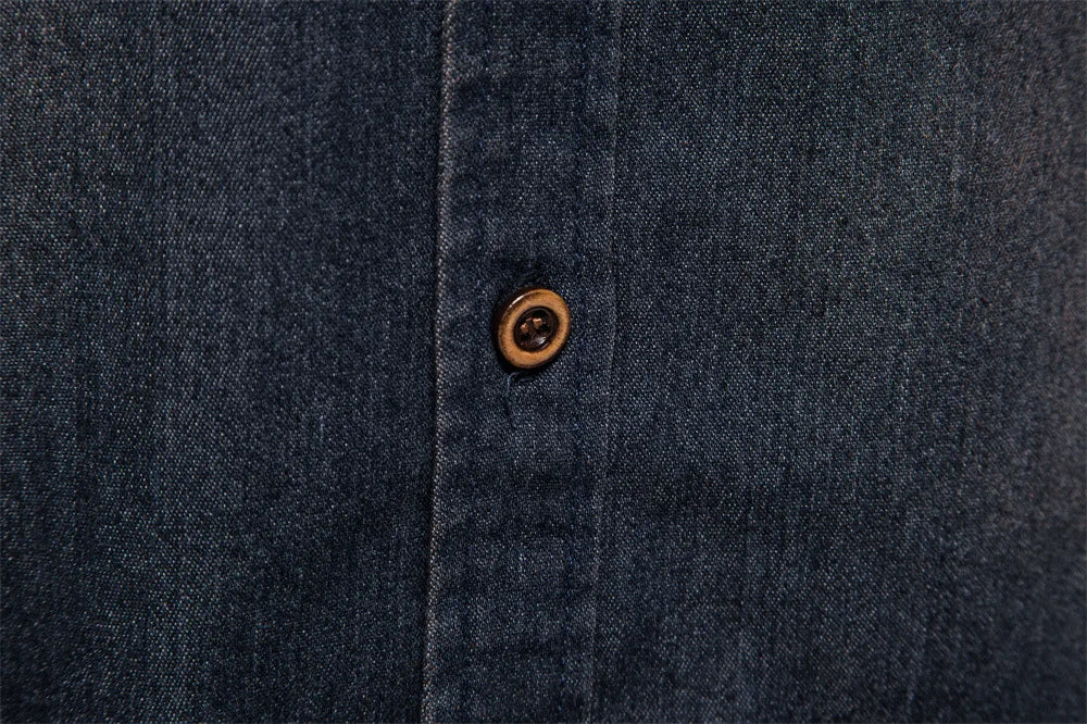 Men's casual solid - color long - sleeve denim shirt