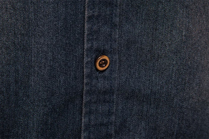 Men's casual solid - color long - sleeve denim shirt