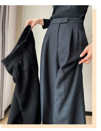 Women’s slim high-waist wool pants, autumn casual