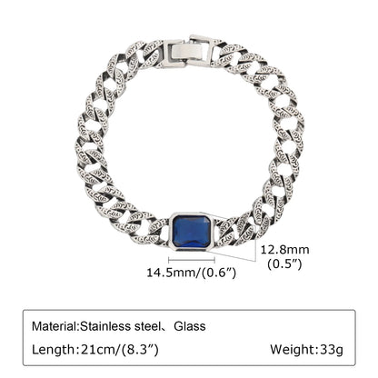 Men’s chunky Cuban chain bracelet with blue stone