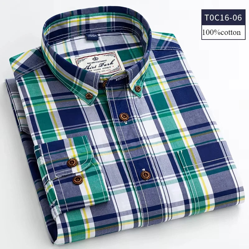 Premium cotton plaid shirt for men—clean, trendy, and comfortable