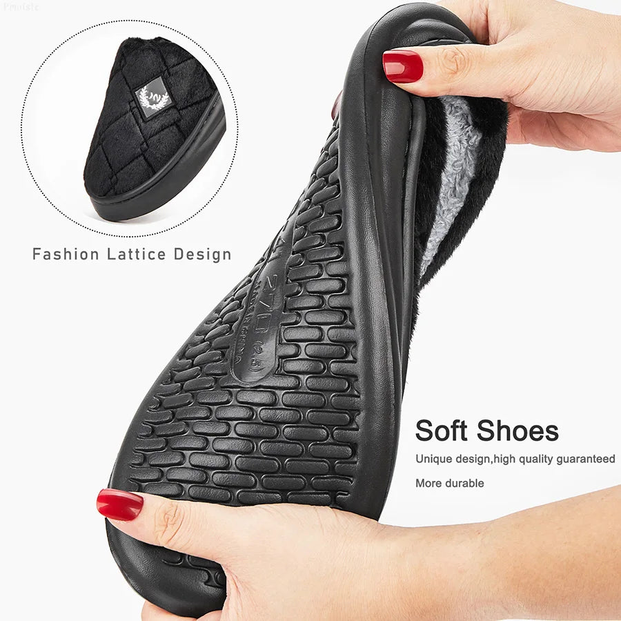 Men’s Furry Plaid Winter Slippers — EVA Memory Foam, Plush Lining, Non-Slip Sole