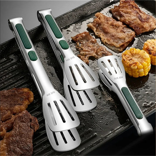 Non-slip stainless steel food tongs for cooking