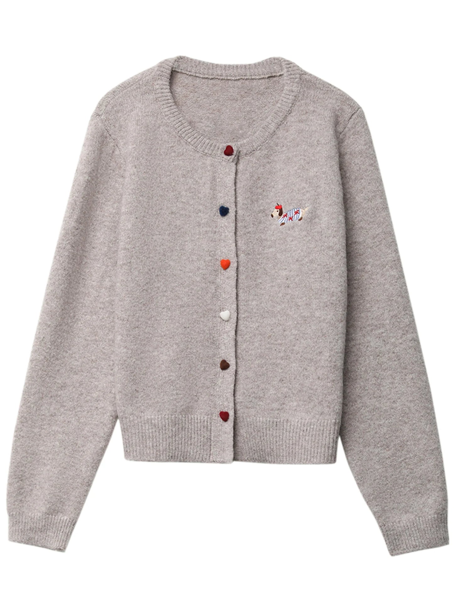 Casual knitted sweater with dog embroidery