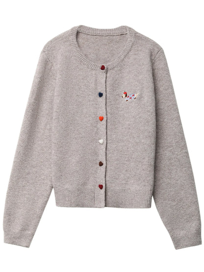 Casual knitted sweater with dog embroidery