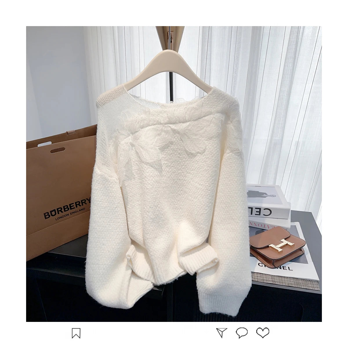 Women’s Korean lazy lace splicing sweater