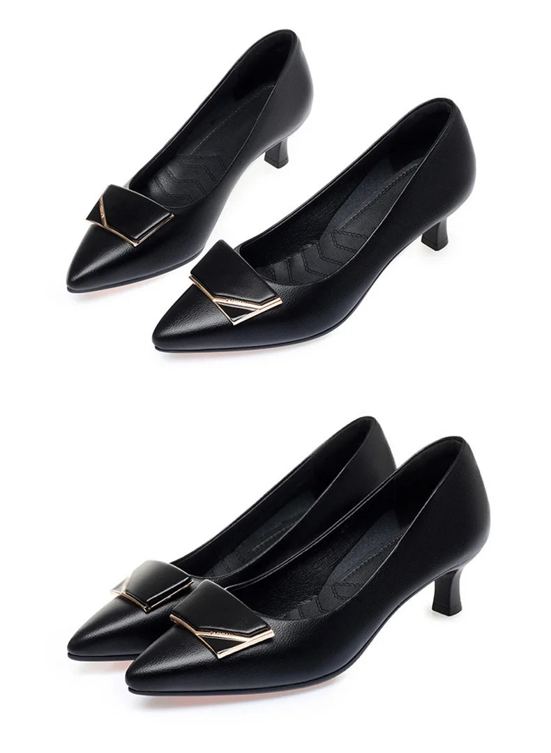 Elegant Women’s Single Shoes – Trendy Leather High Heels