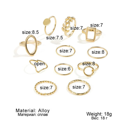 Chic Geometric Ring Set – 11PCS Trendy Party Jewelry