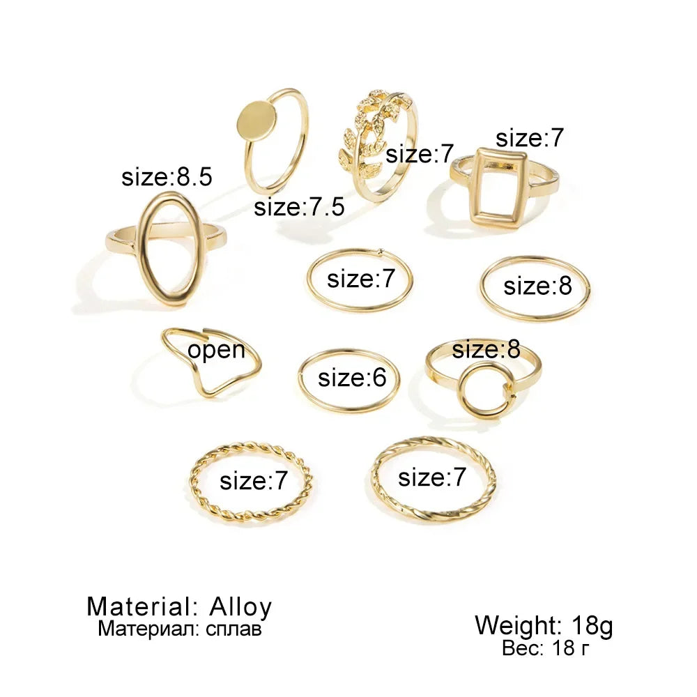 Chic Geometric Ring Set – 11PCS Trendy Party Jewelry