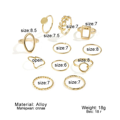 Chic Geometric Ring Set – 11PCS Trendy Party Jewelry