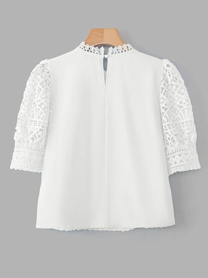 Casual loose hollow-out half puff sleeve top