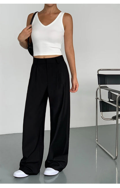 Loose drape casual straight trousers for office wear