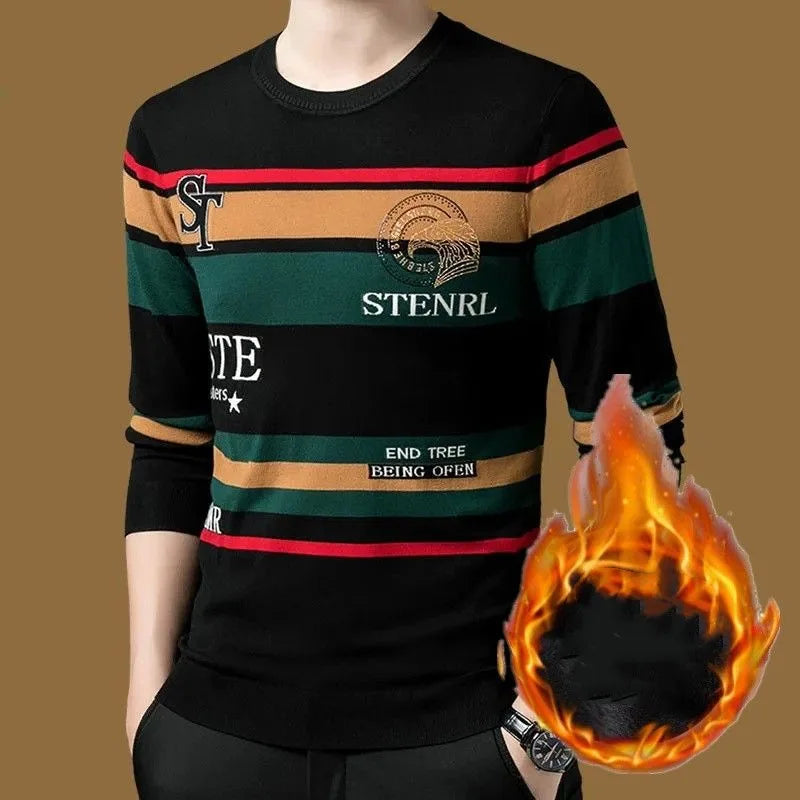 Men’s striped long-sleeve fleece T-shirt