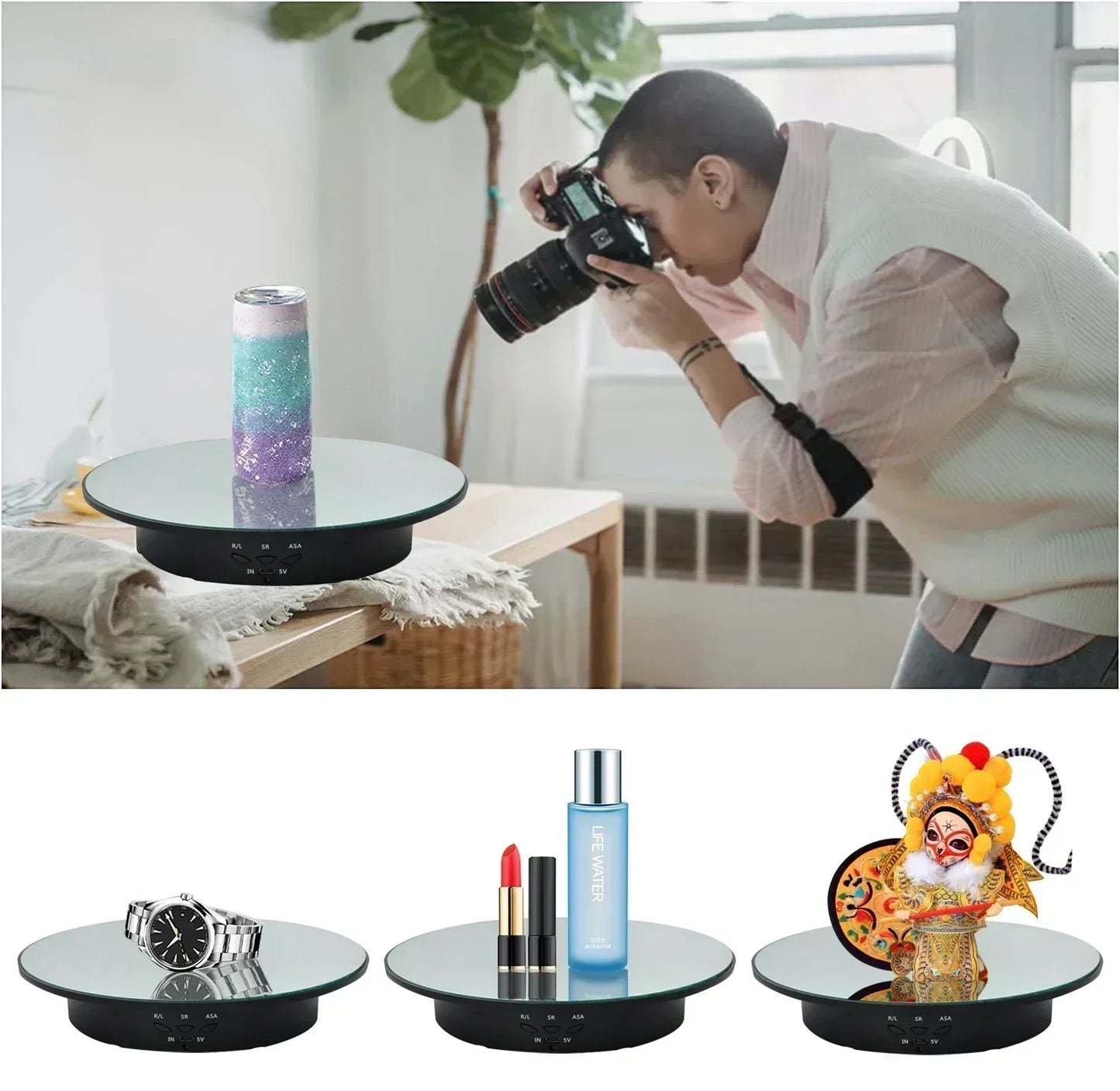 Remote-controlled rotating display for jewelry, collectibles, or video shoots