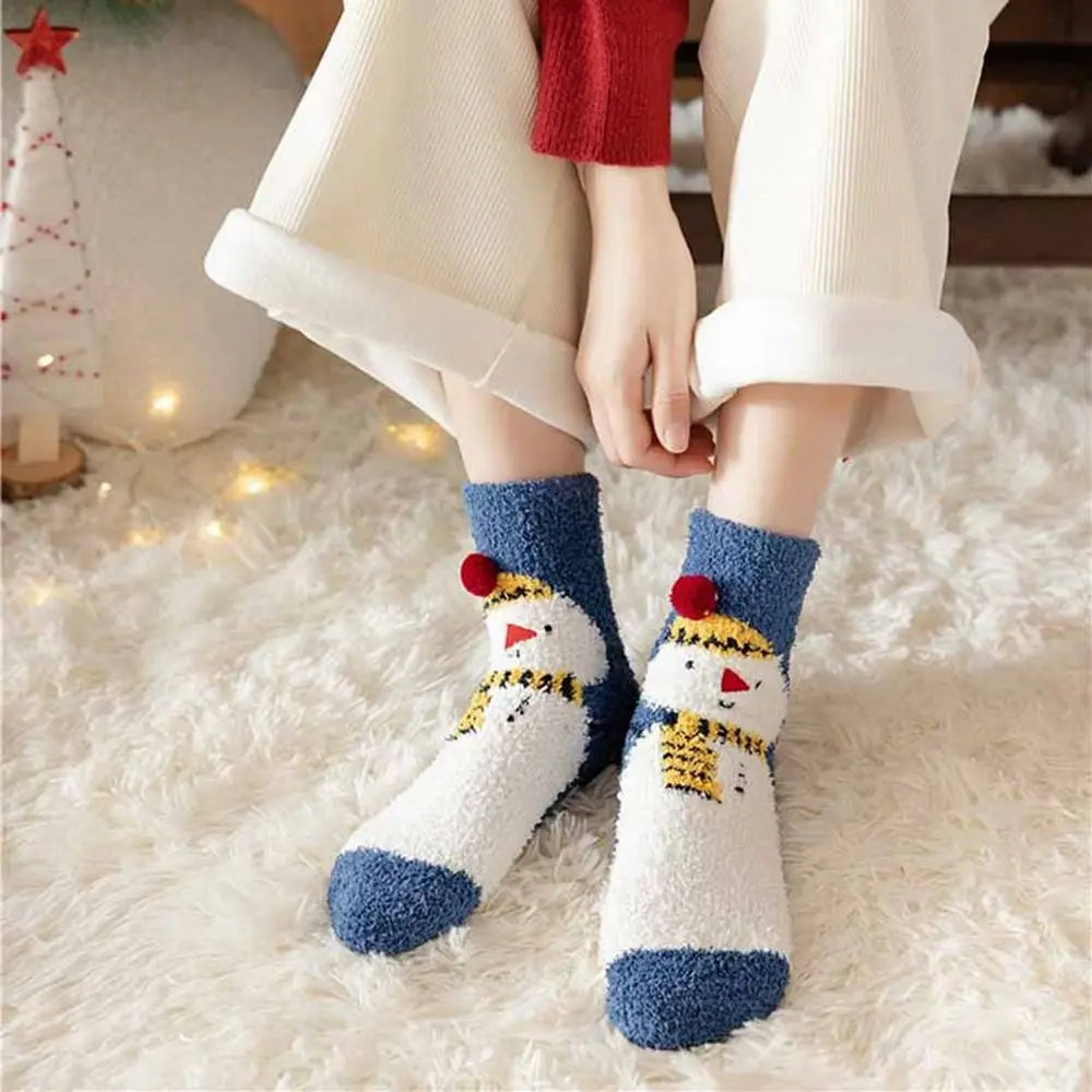 Cute Santa & Elk Socks – Thick Cozy Floor & Sleep Socks