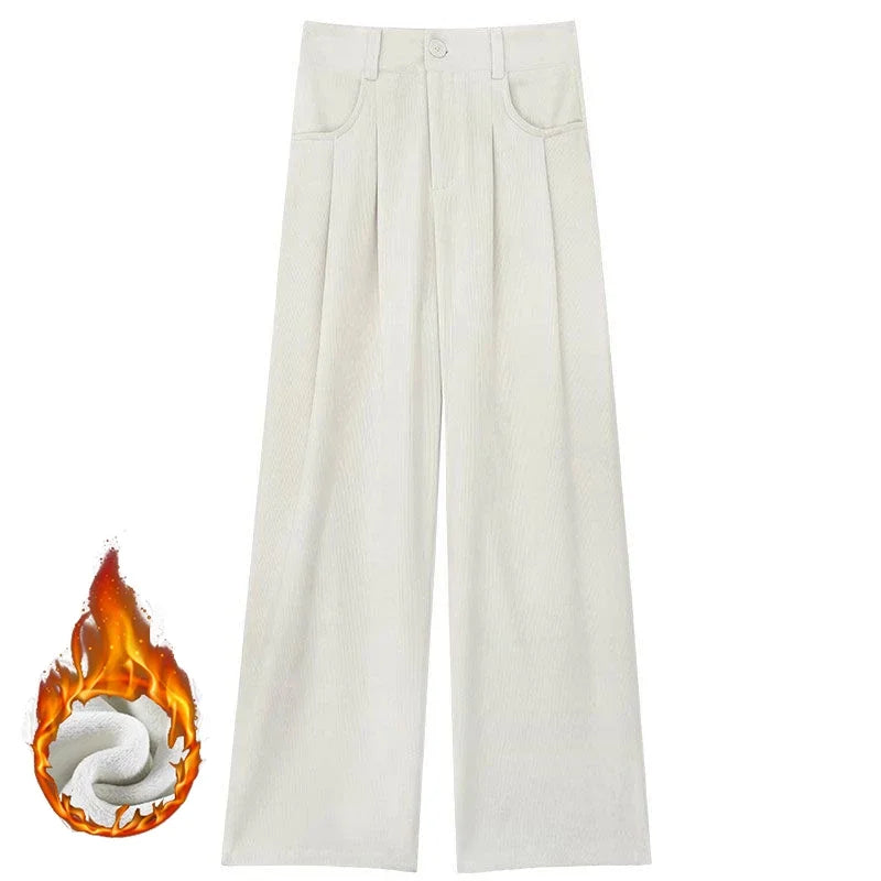 Straight-leg plush thermal trousers for casual wear