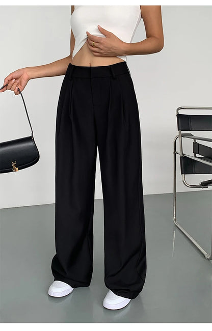 Loose drape casual straight trousers for office wear