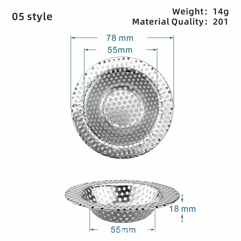 Durable stainless steel drain filter with fine mesh design; fits most sink drain holes