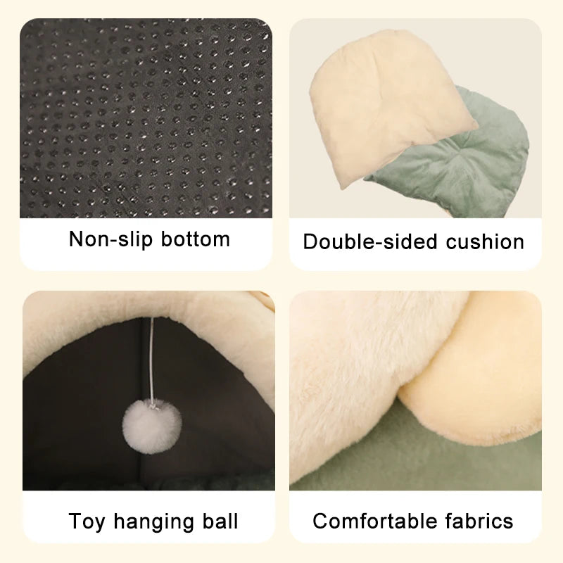 Cartoon-style cat bed—foldable, washable, and cozy for pets
