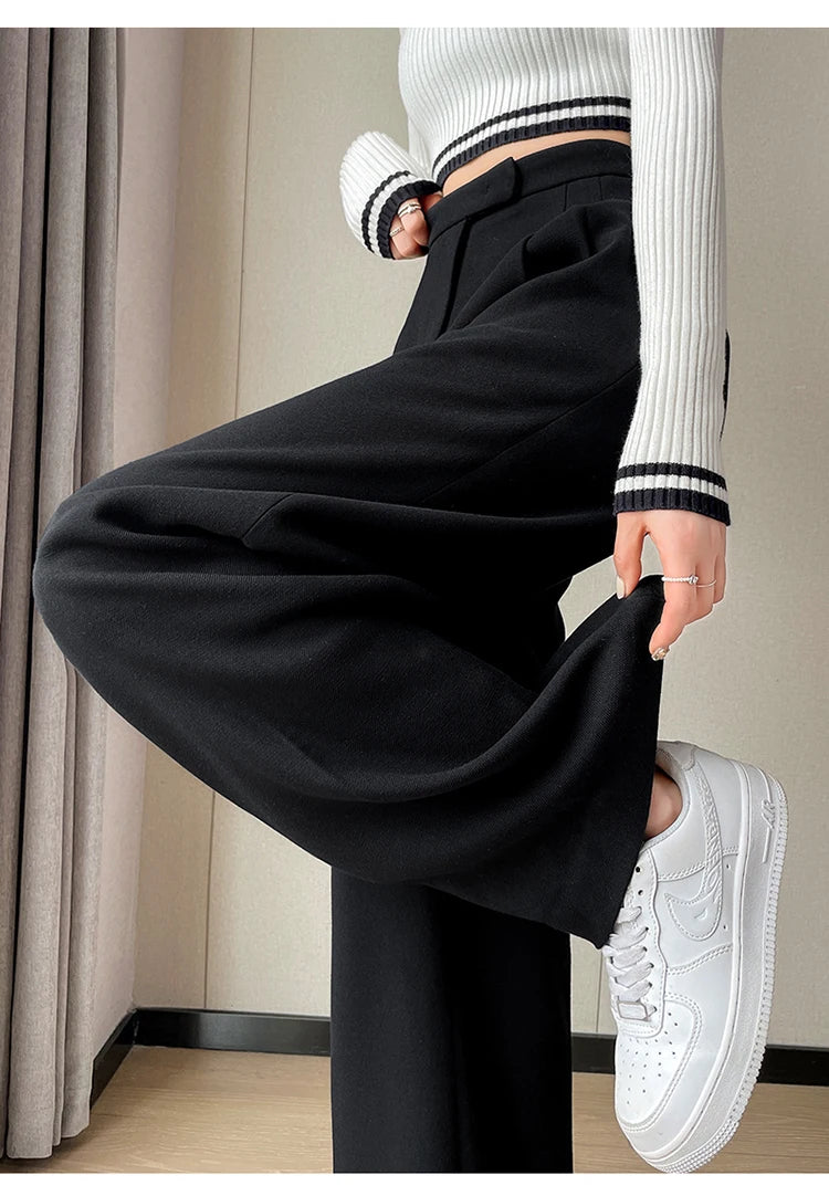 Women’s slim high-waist wool pants, autumn casual