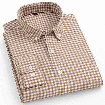 Premium 100% cotton Korean plaid shirt—slim fit, stylish, and comfortable