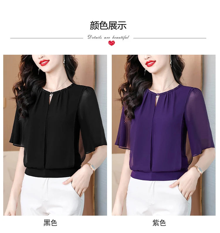 Women’s summer half-sleeve chiffon blouse