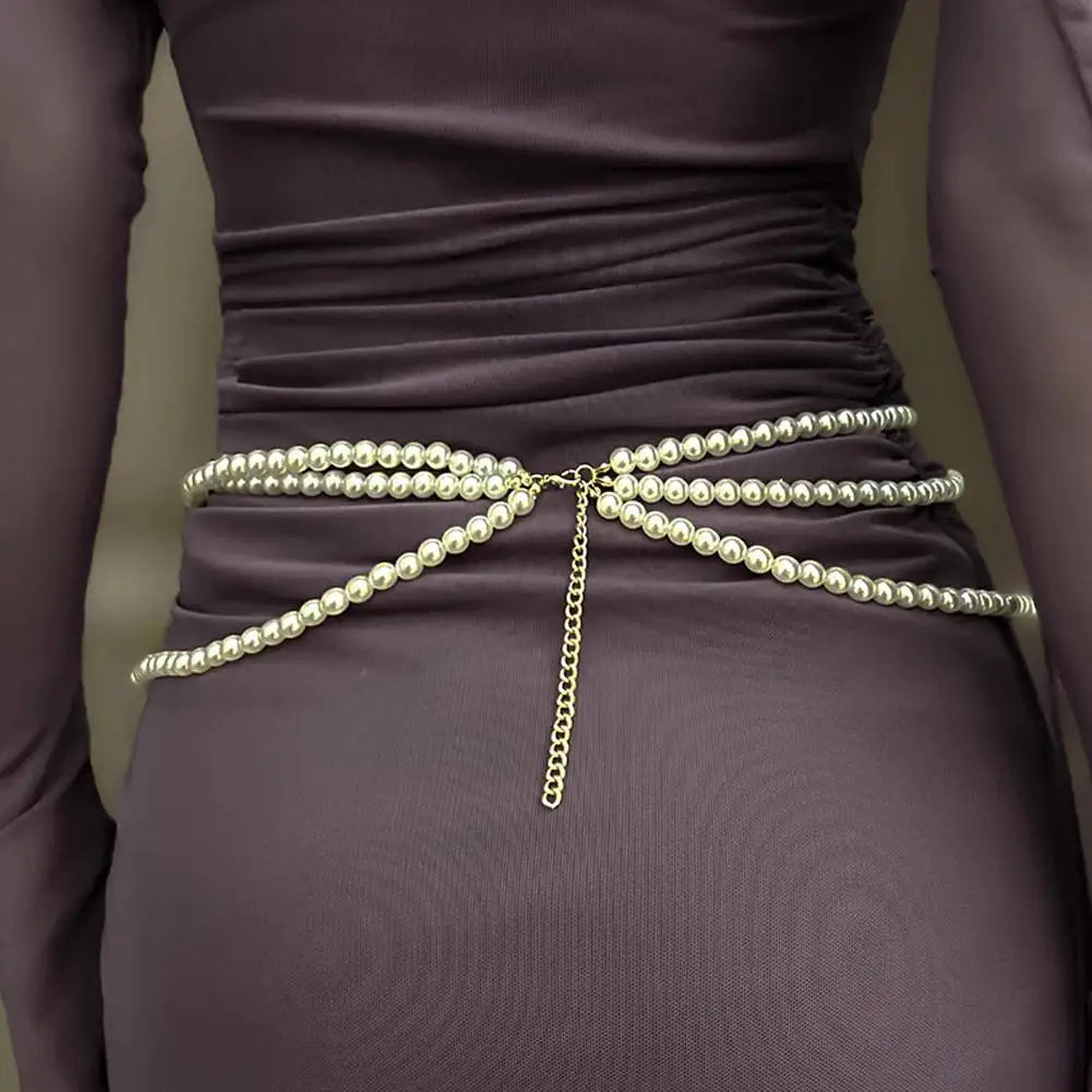Y2K Pearl Waist Chain – Multilayer Body Jewelry for Women