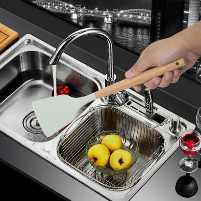12-piece silicone kitchen utensil set with wooden handles—non-stick safe