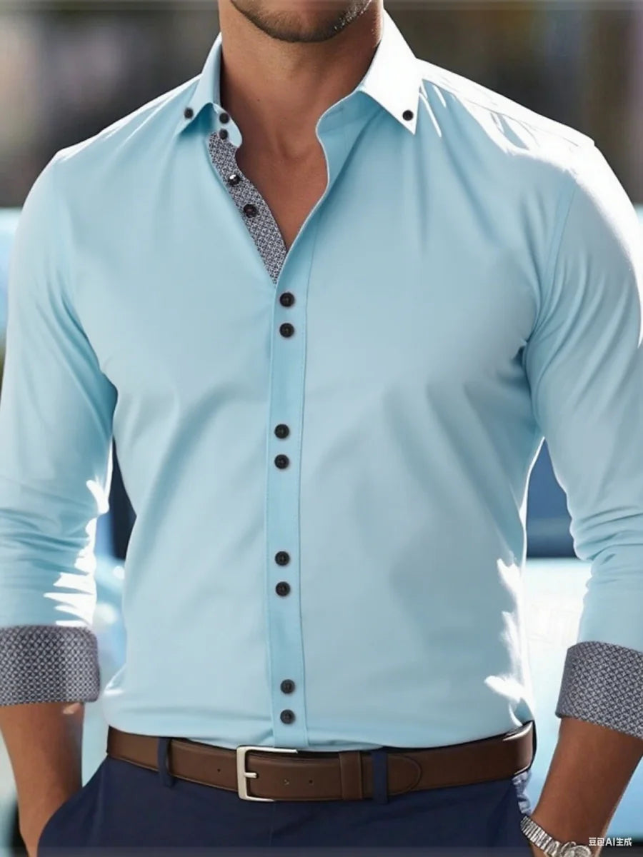 Men’s long-sleeve button-down business casual shirt