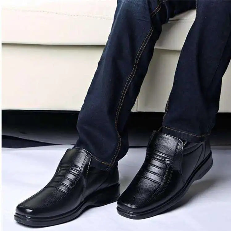 Men’s Waterproof Leather Shoes – High Top, Warm Winter Slip-On