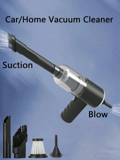Compact handheld vacuum with suction, blow, and brush functions