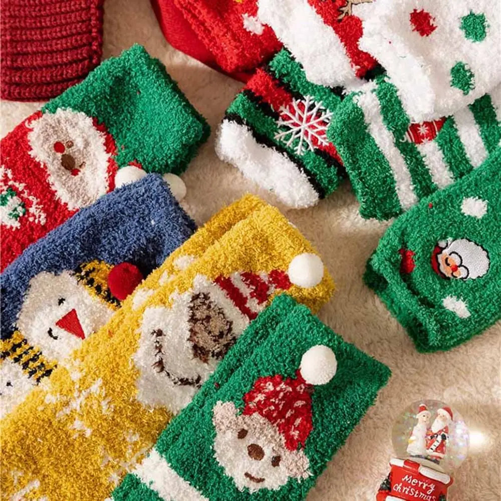 Cute Santa & Elk Socks – Thick Cozy Floor & Sleep Socks