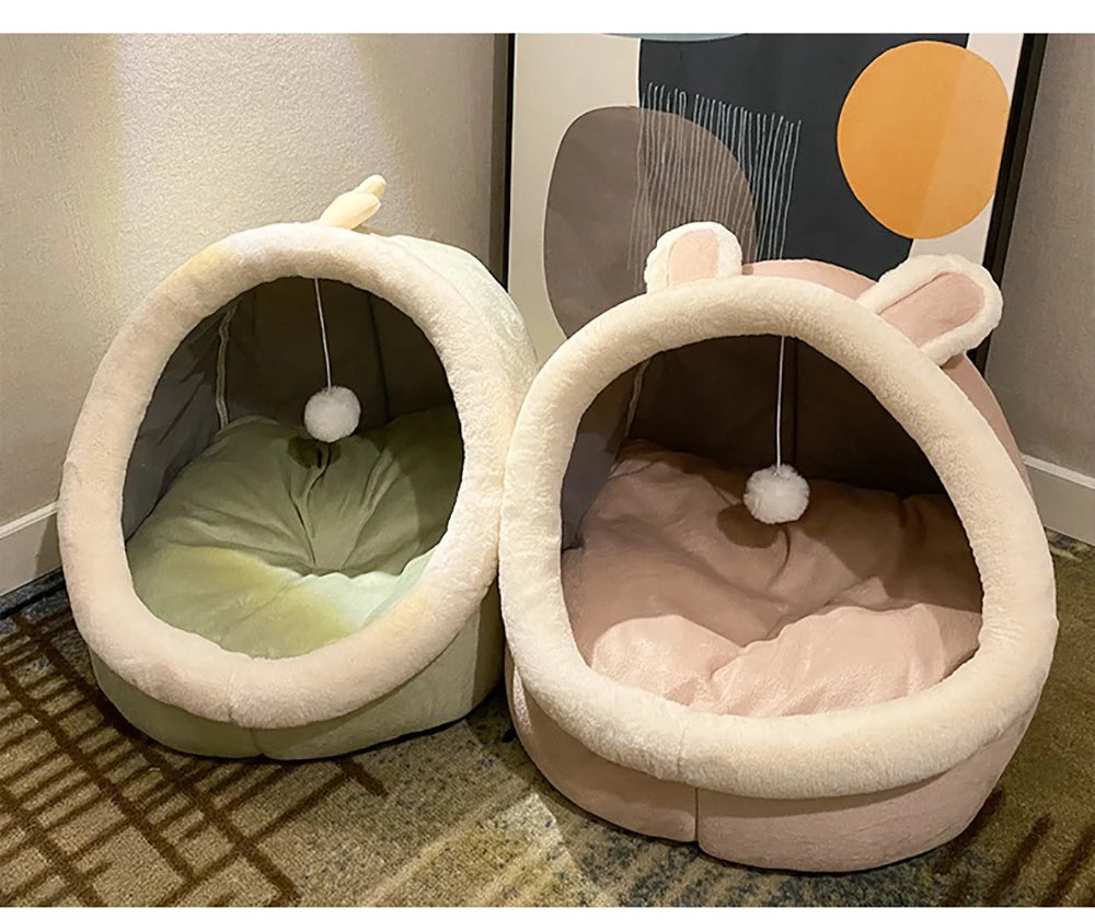 Cartoon-style cat bed—foldable, washable, and cozy for pets
