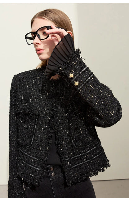 Women’s AMII minimalism chambray tweed short jacket