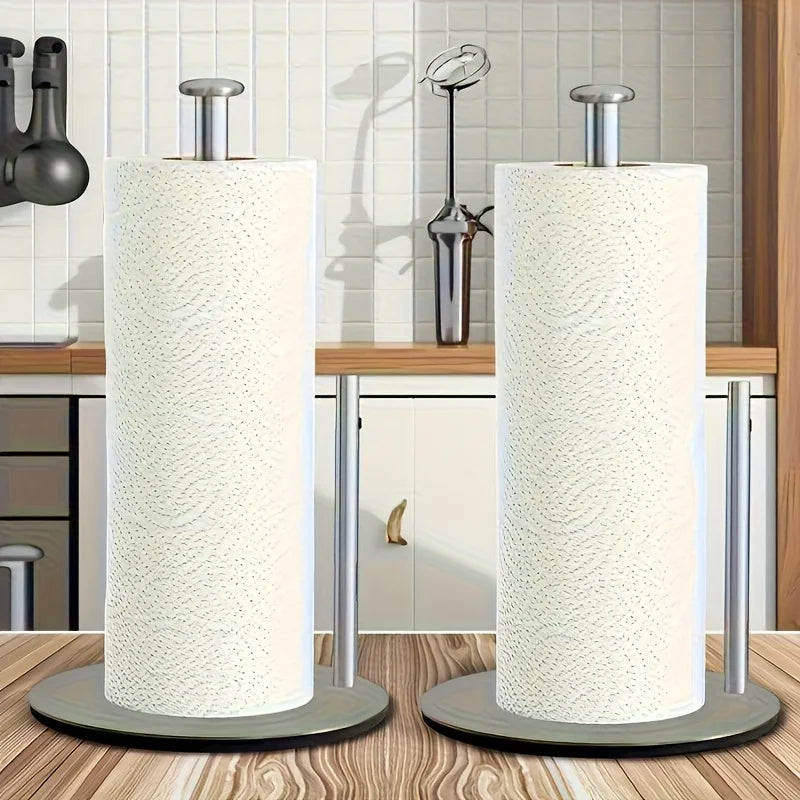 Countertop paper towel holder, sleek stainless finish